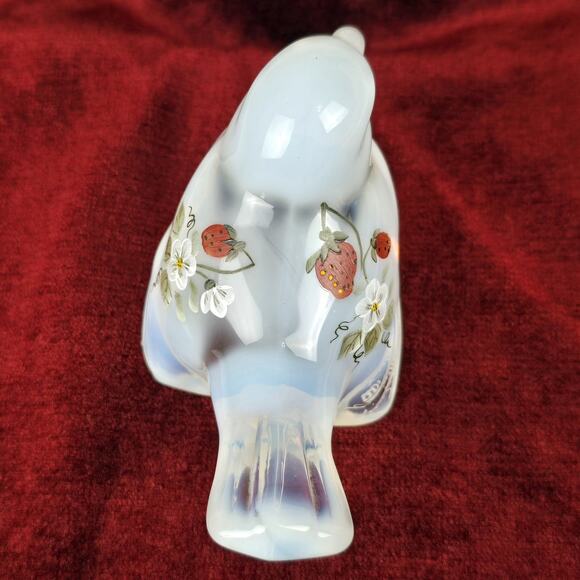 Fenton Glass Opalescent Strawberries & Flowers Hand Painted Bird Signed - Picture 4 of 16